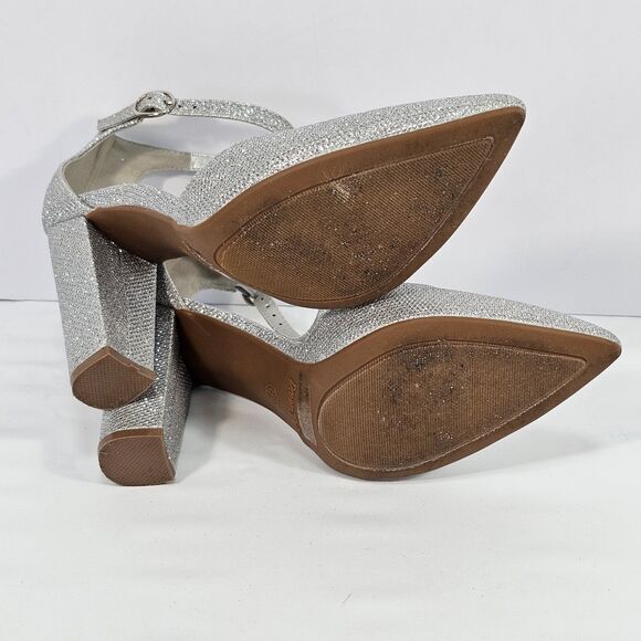 Dream Pairs COCO Silver Glitter Pointed Toe Block Heel Ankle Strap Pumps 8.5 - Picture 7 of 9